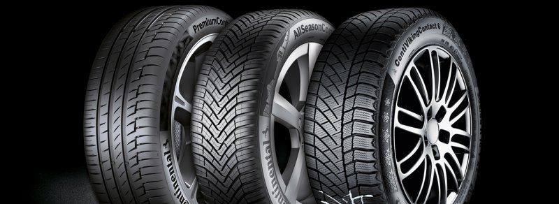 Different types of car tyres showing tread patterns and sidewall markings